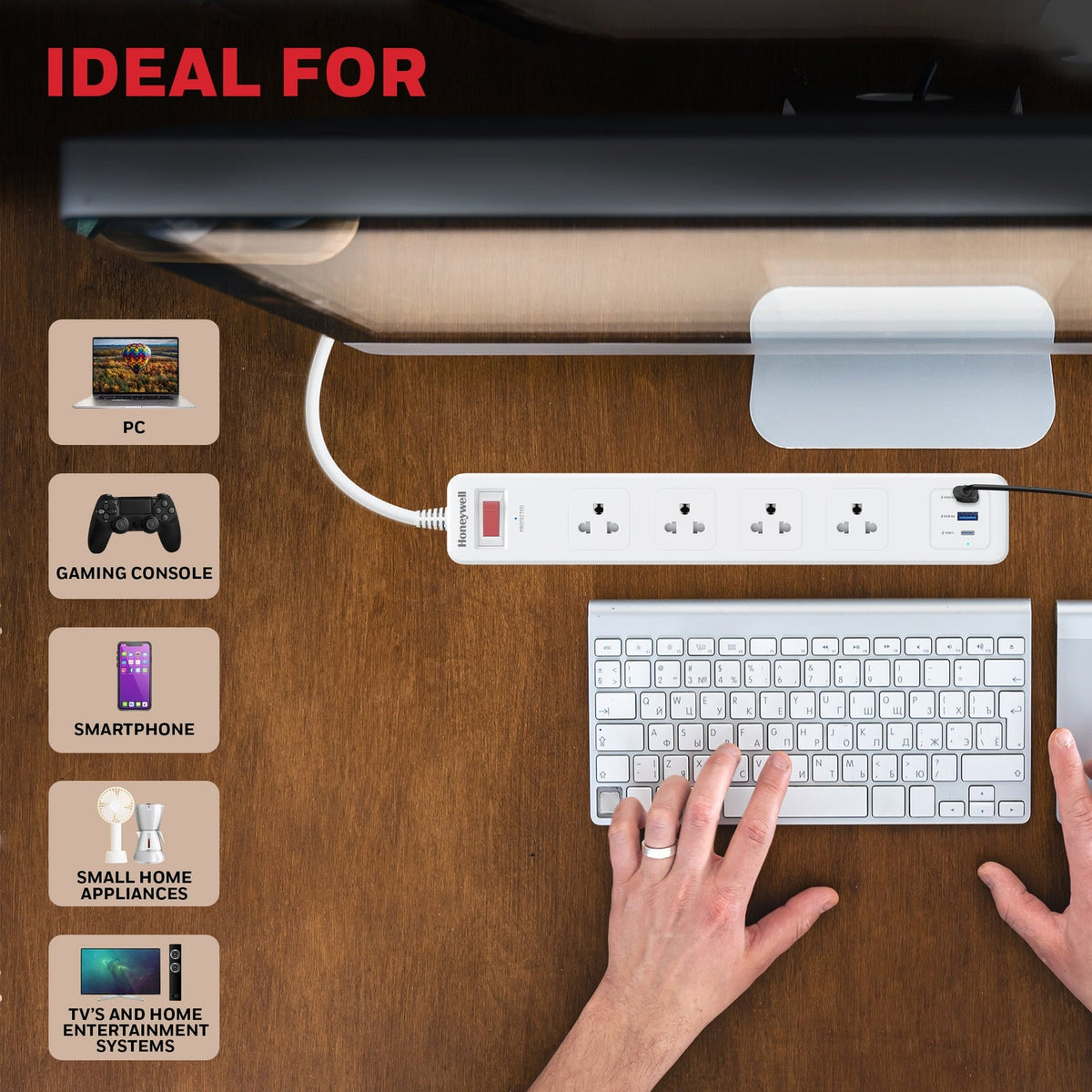 Honeywell Platinum 4-Outlet Surge Protector with Type-C PD 20W & 2 USB