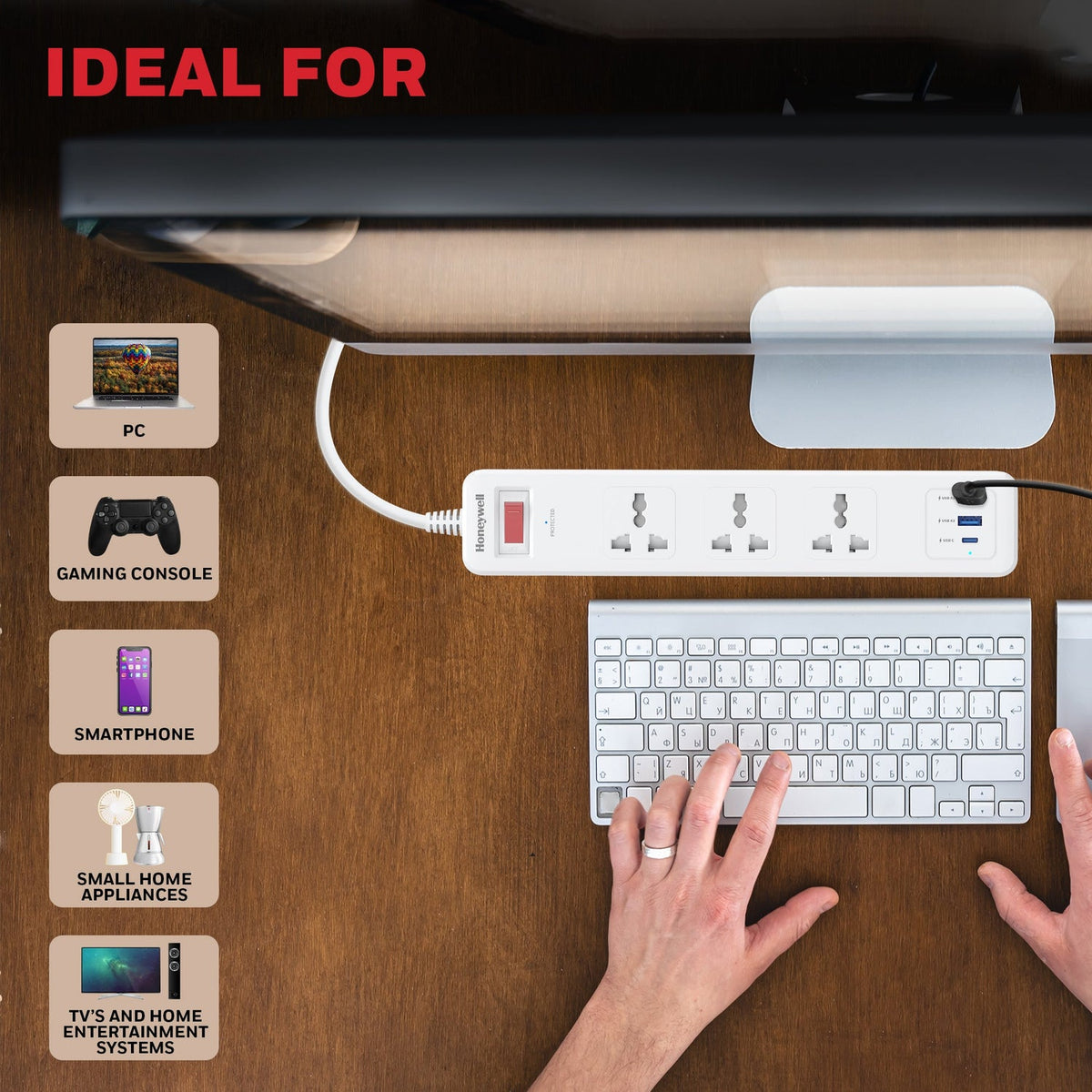 Honeywell Platinum 3-Outlet Surge Protector with Type-C PD 20W & 2 USB