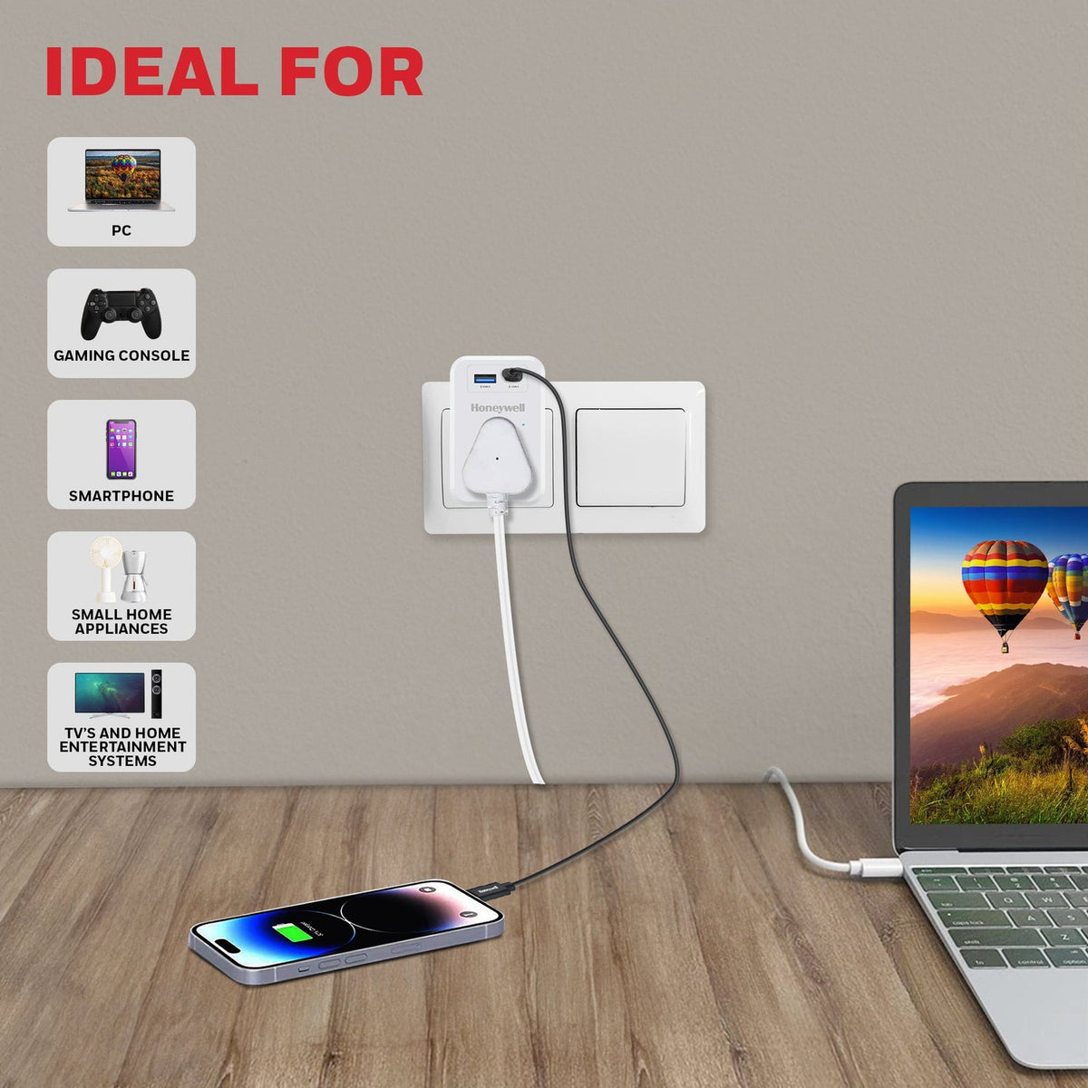 Honeywell Platinum Surge Cube – 1 Outlet, Type-C PD 20W & USB