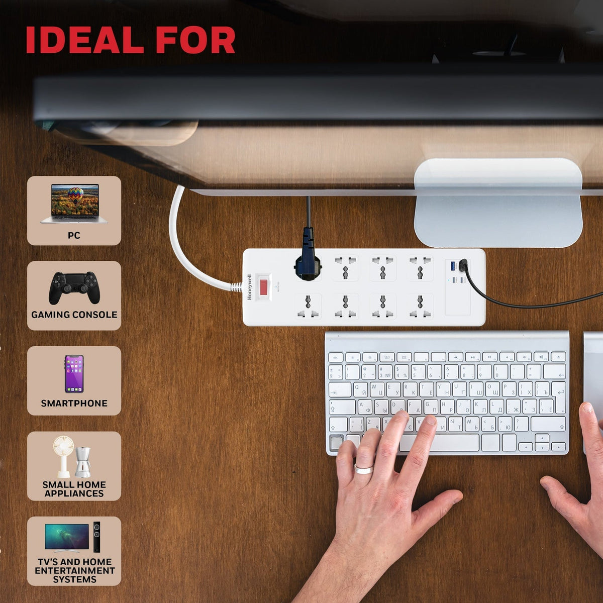 Honeywell Platinum 8-Outlet Surge Protector with 2 Type-C PD 25W & 2 USB