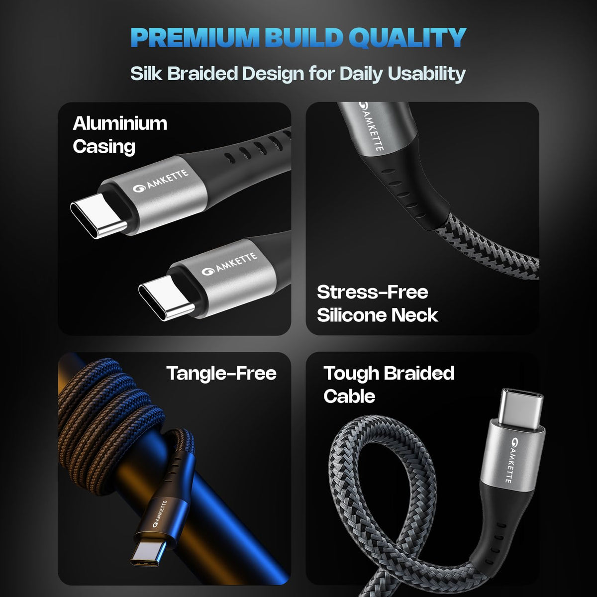 Amkette Mozen ChargePro 100W Braided C to C USB Cable