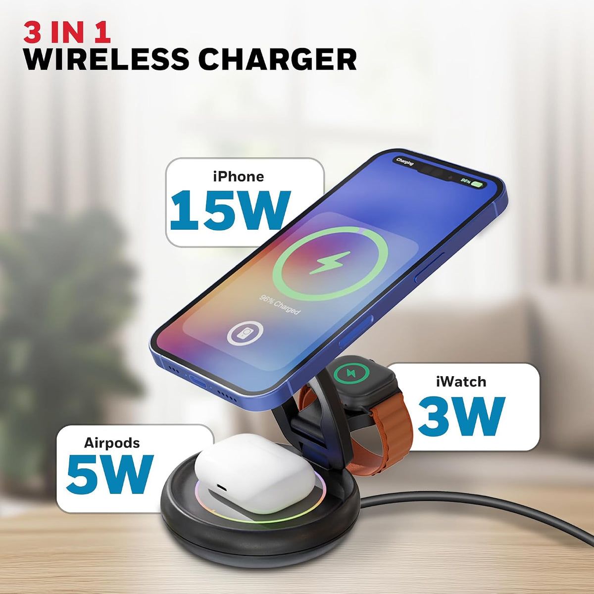 Honeywell Zest Wireless Trio 3-in-1 Foldable Charger 23W