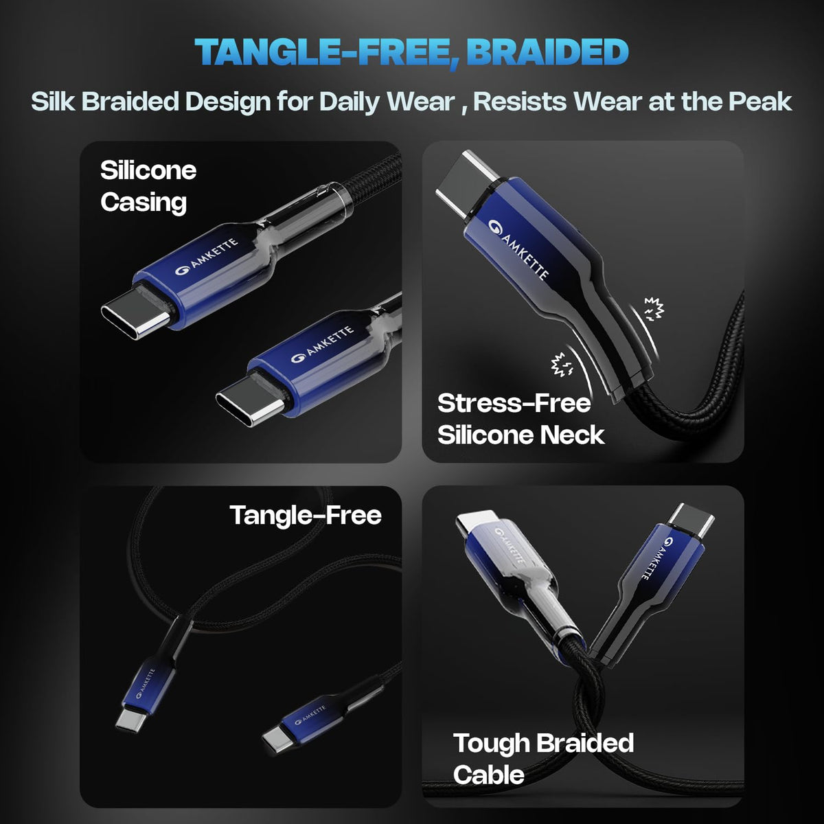 Amkette Mozen ChargePro 65W Braided USB-C Cable