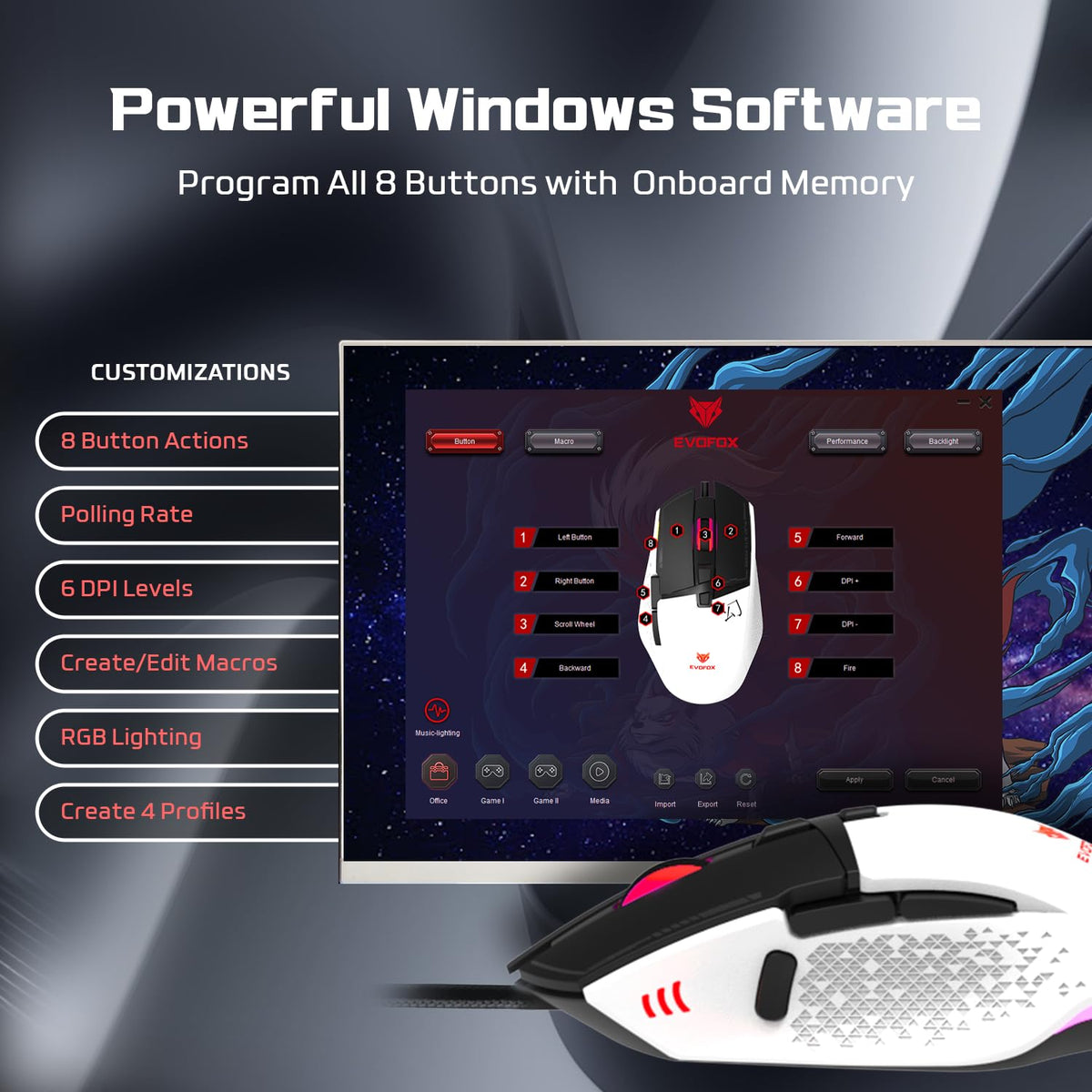 EvoFox Phantom 2 Gaming Mouse with 12800 DPI & RGB