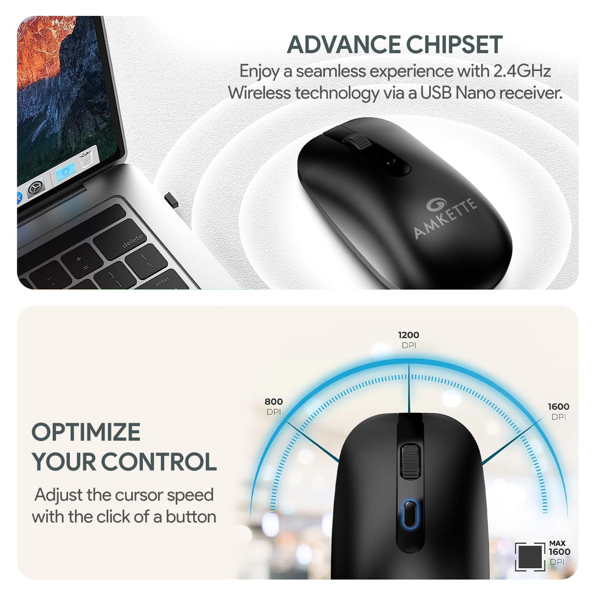 Amkette Hush Pro Edge Wireless Mouse