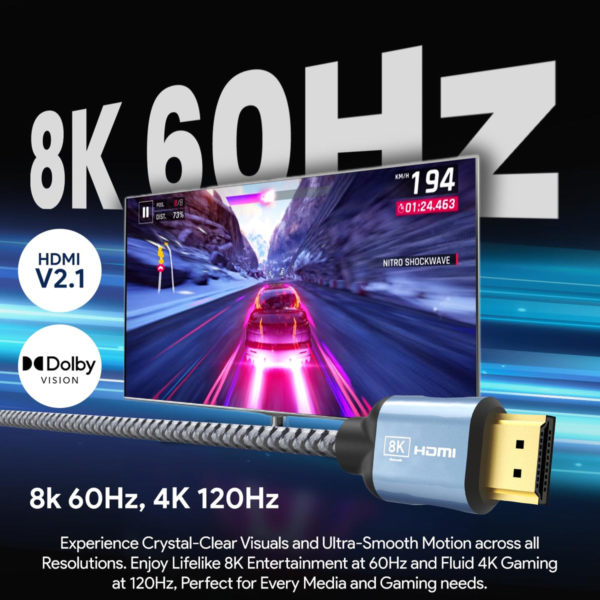 Amkette Ultra High Speed HDMI 2.1 Cable 8K 48Gbps