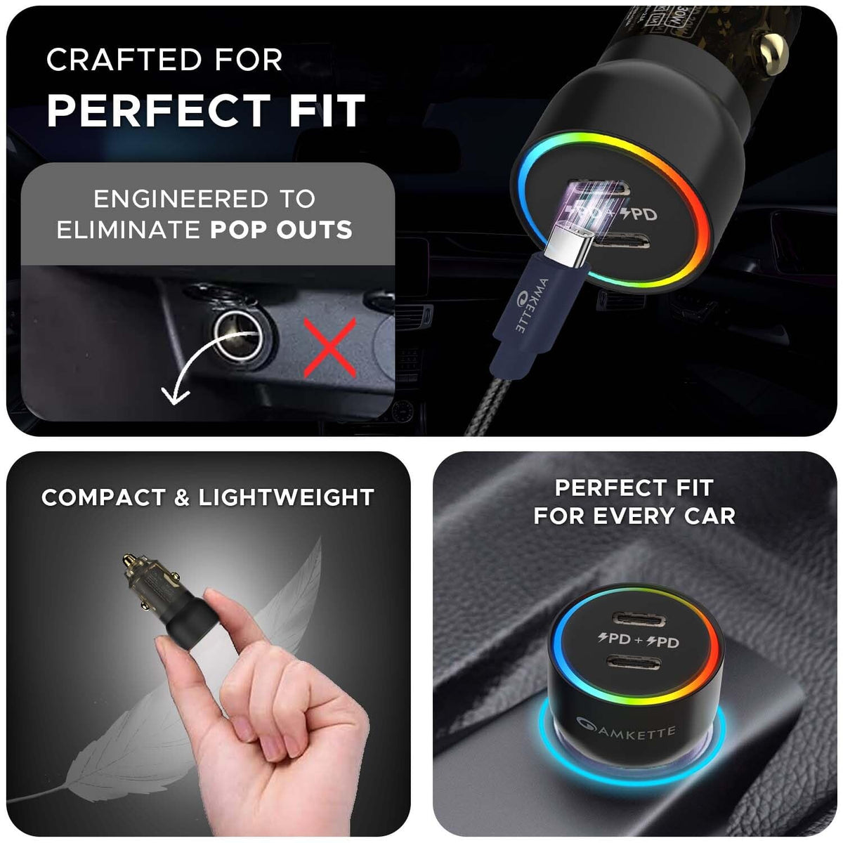 Amkette PowerPro 60W PD+PD Car Charger with Type-C Cable