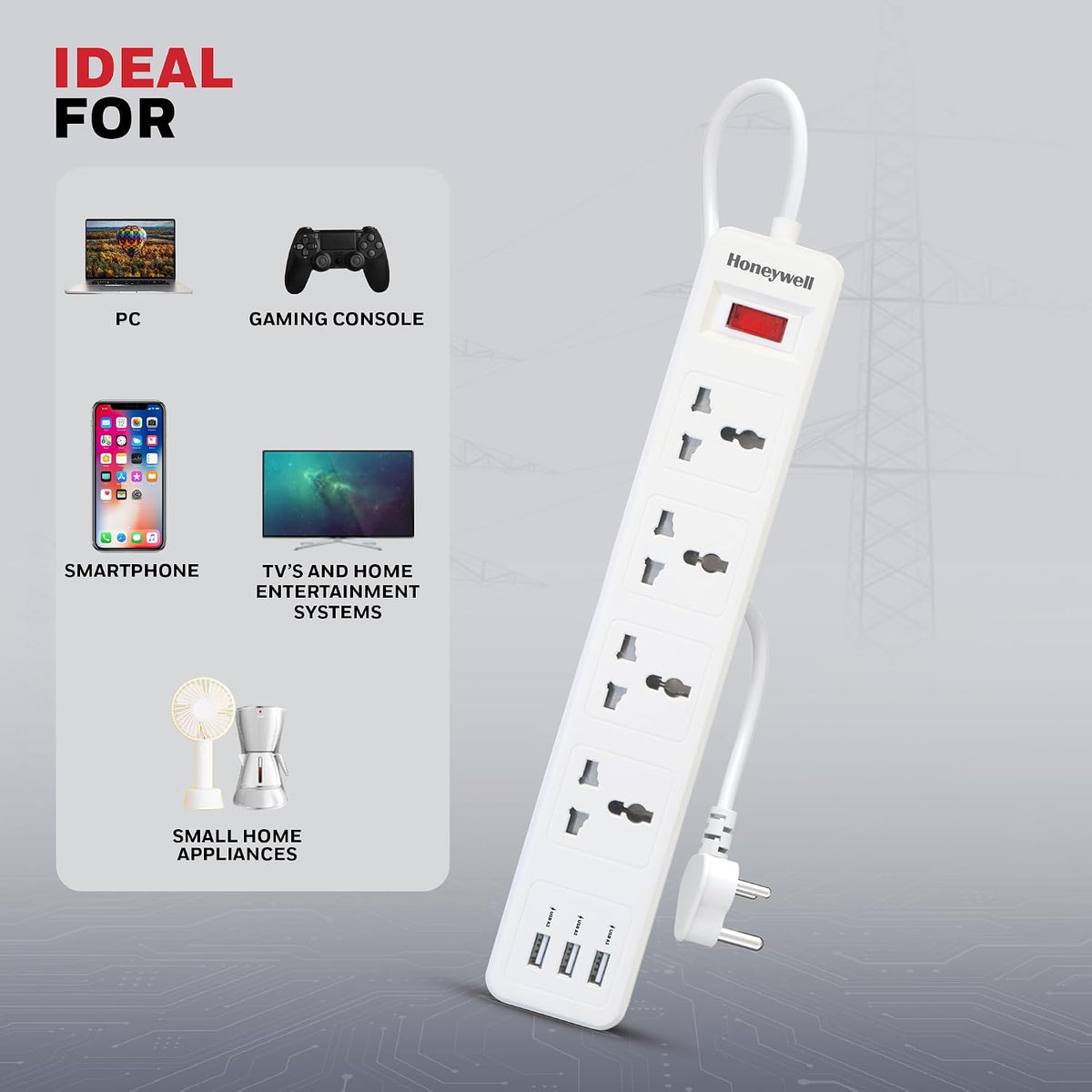 Honeywell Value 4-Outlet Extension Board with 3 USB Ports