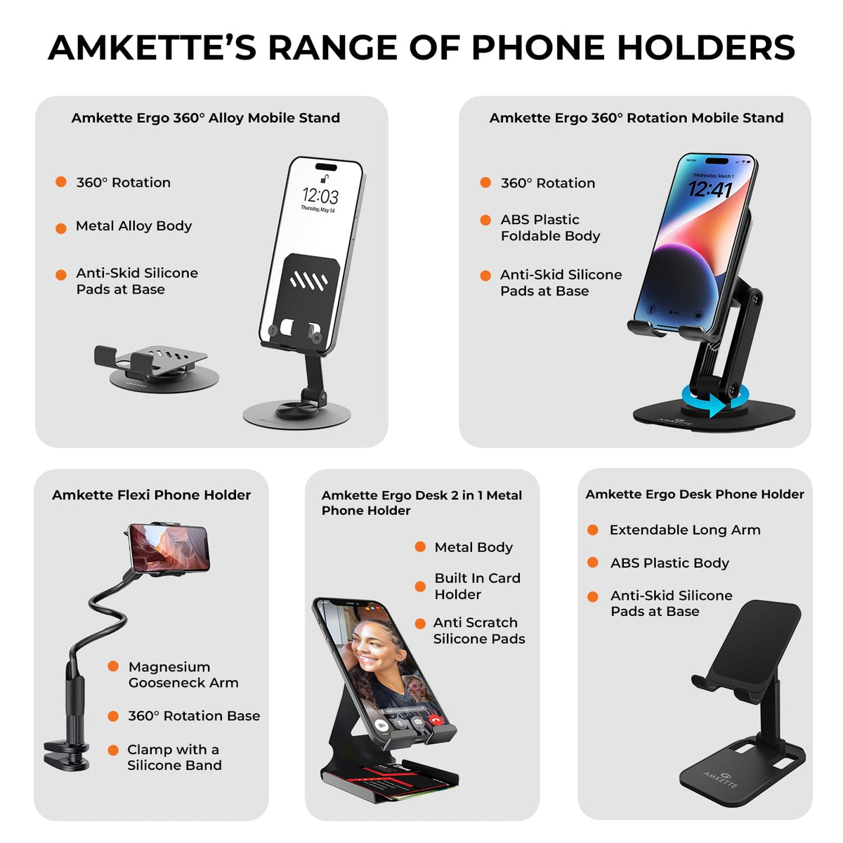 Amkette Ergo Desk 2-in-1 Metal Phone Holder