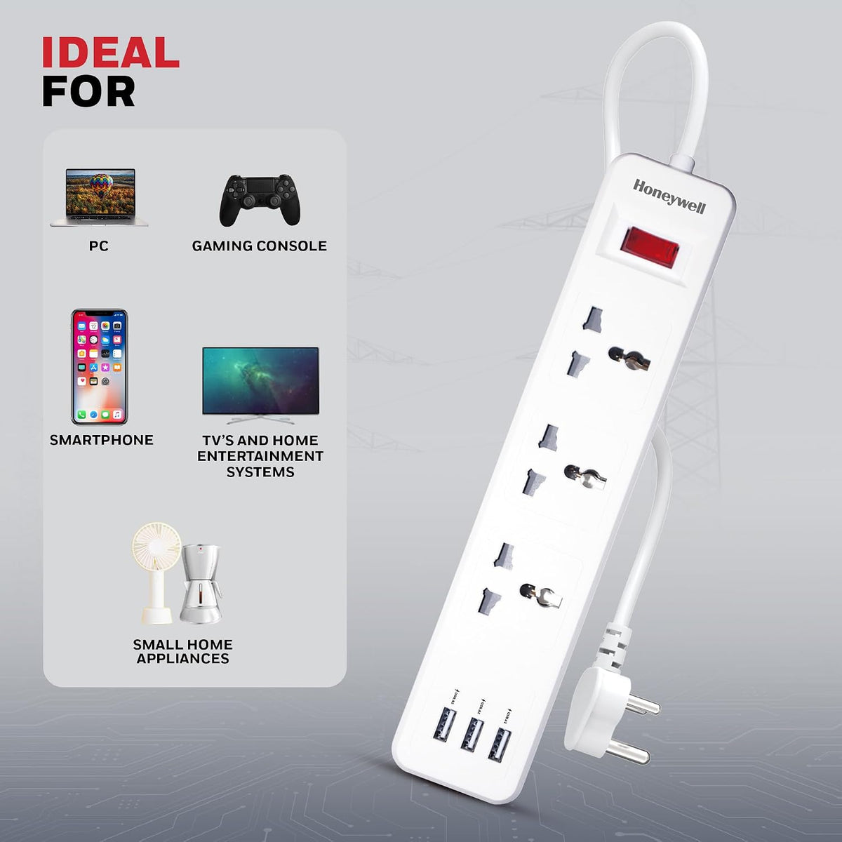 Honeywell Value 3-Outlet Extension Board with 3 USB Ports