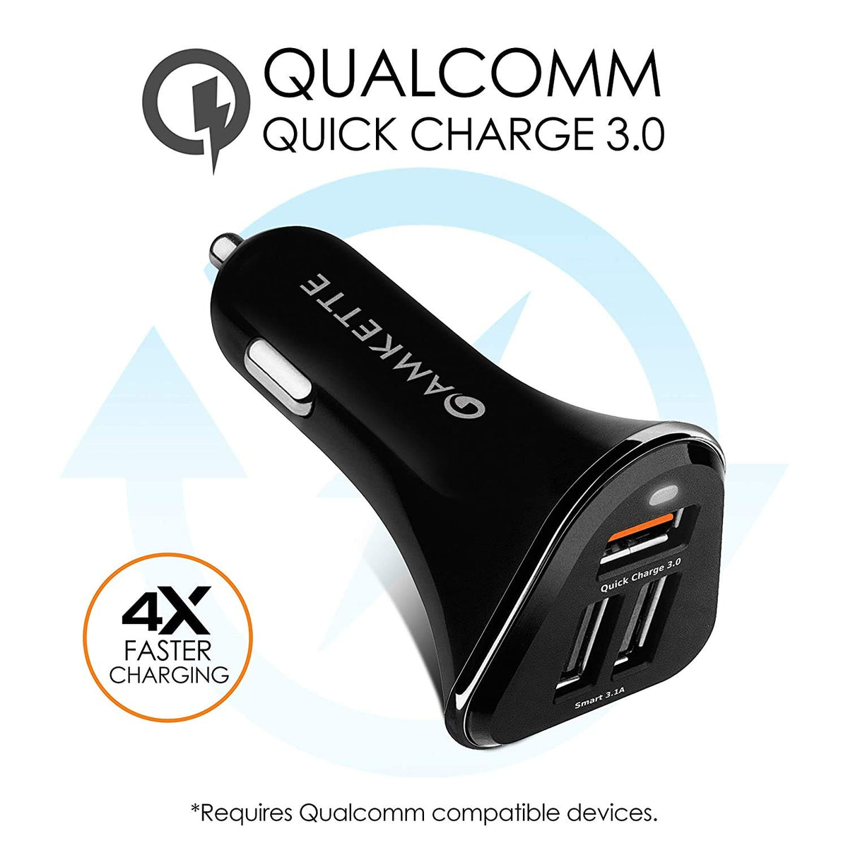 Amkette PowerPro 3 Port QC 3.0 Car Charger (No Cable)