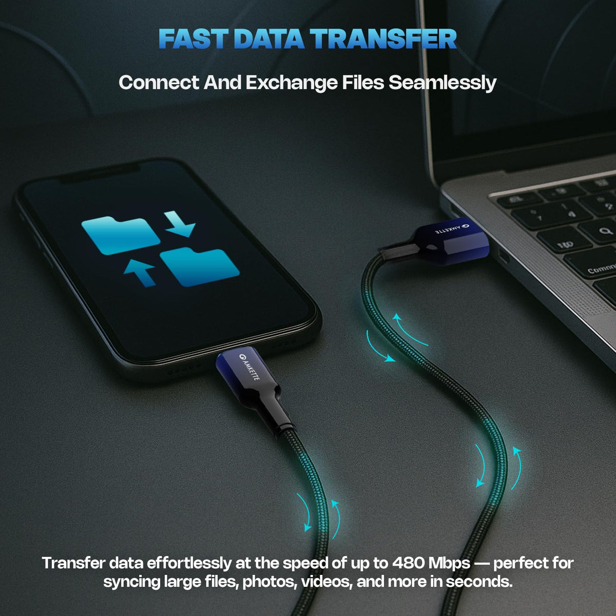 Amkette Mozen ChargePro 65W Braided A to C USB Cable