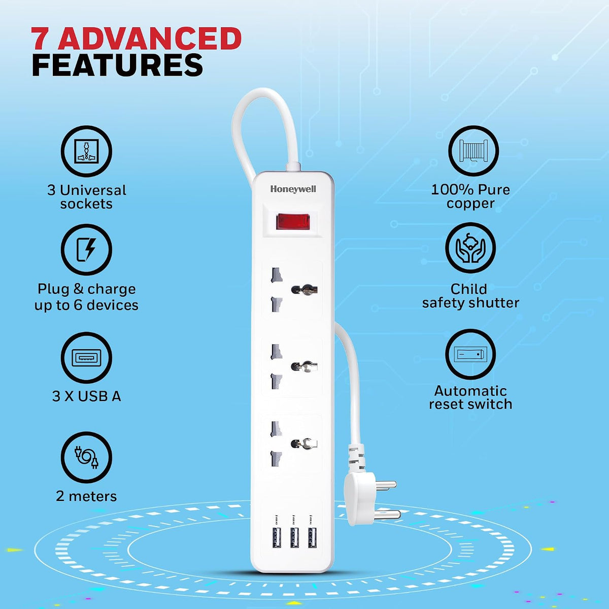 Honeywell Value 3-Outlet Extension Board with 3 USB Ports