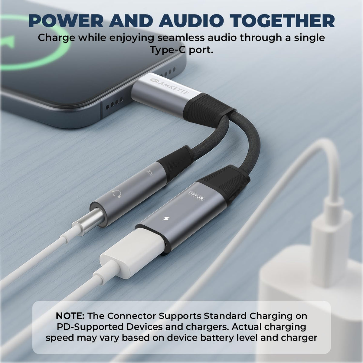 Amkette Adapt USB-C to 3.5mm Audio + 60W Charging Adapter