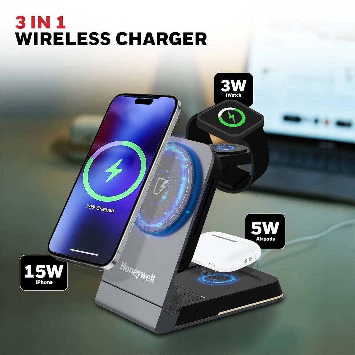 Honeywell Zest Wireless Flex 3-in-1 Foldable Charger 23W