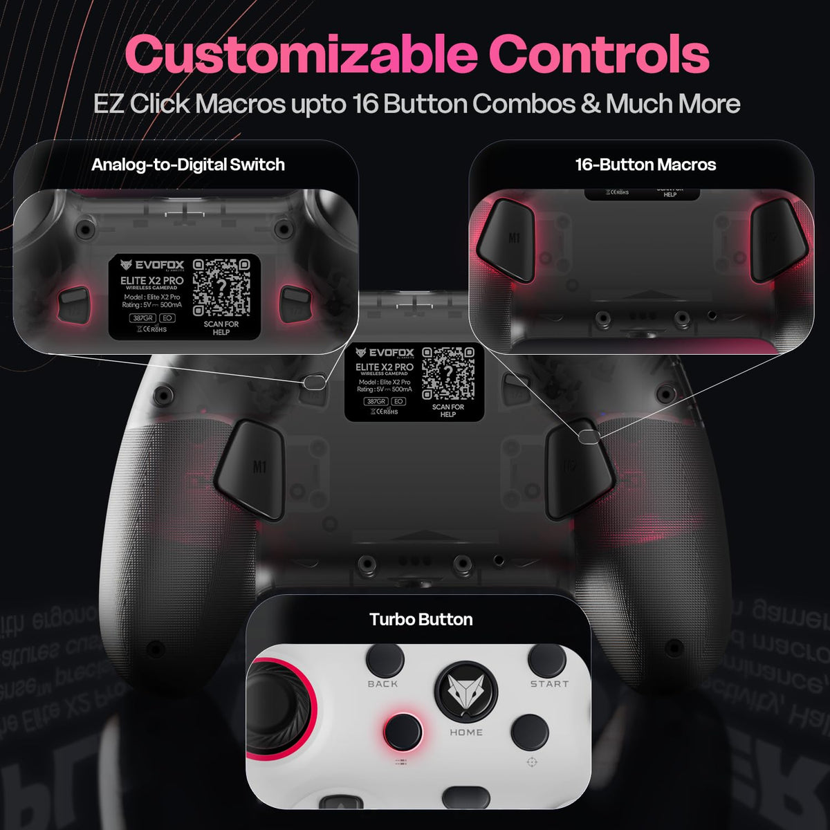 EvoFox Elite X2 Pro Tri Mode Wireless Gamepad 1000Hz