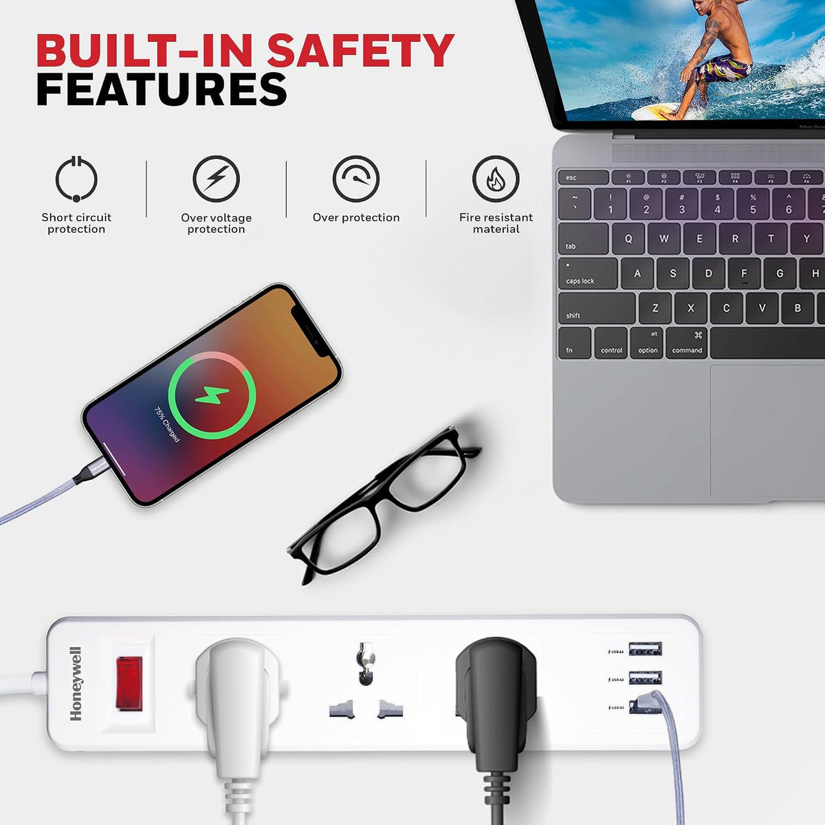 Honeywell Value 3-Outlet Extension Board with 3 USB Ports