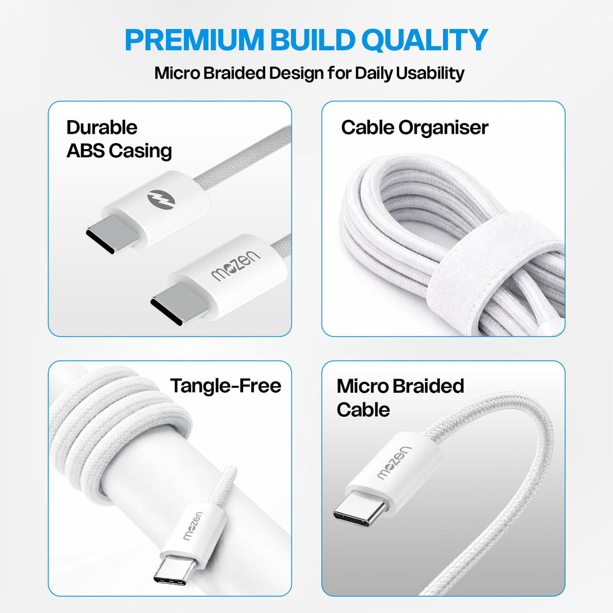 Amkette Mozen Flow Lite 60W 3A USB-C to USB-C Cable