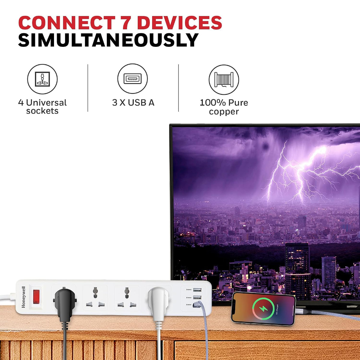 Honeywell Value 4-Outlet Extension Board with 3 USB Ports