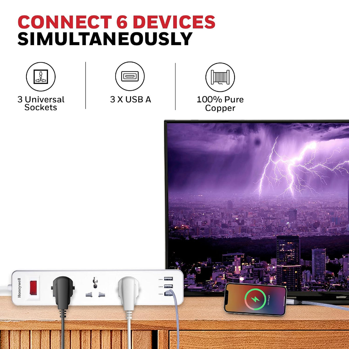 Honeywell Value 3-Outlet Extension Board with 3 USB Ports