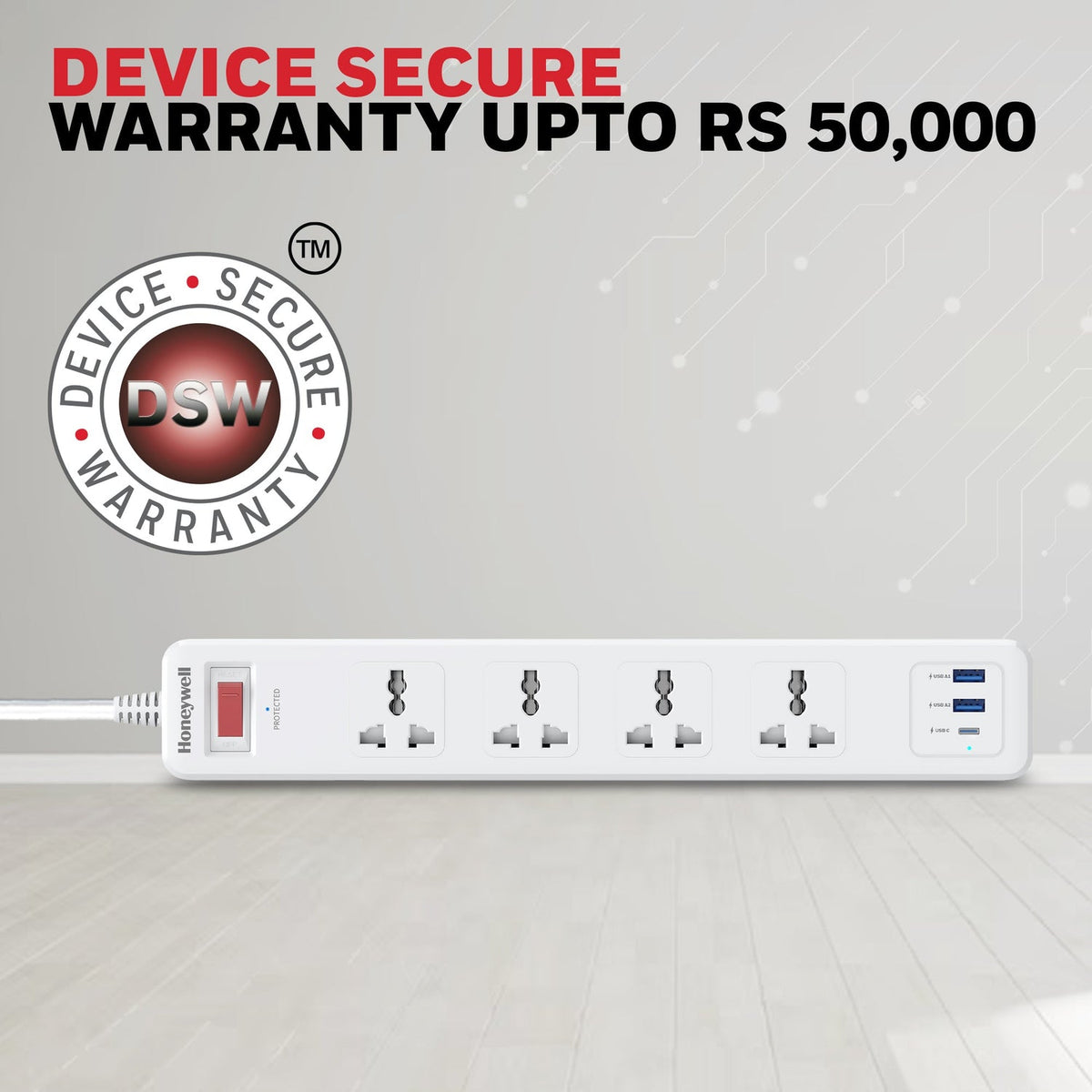 Honeywell Platinum 4-Outlet Surge Protector with Type-C PD 20W & 2 USB