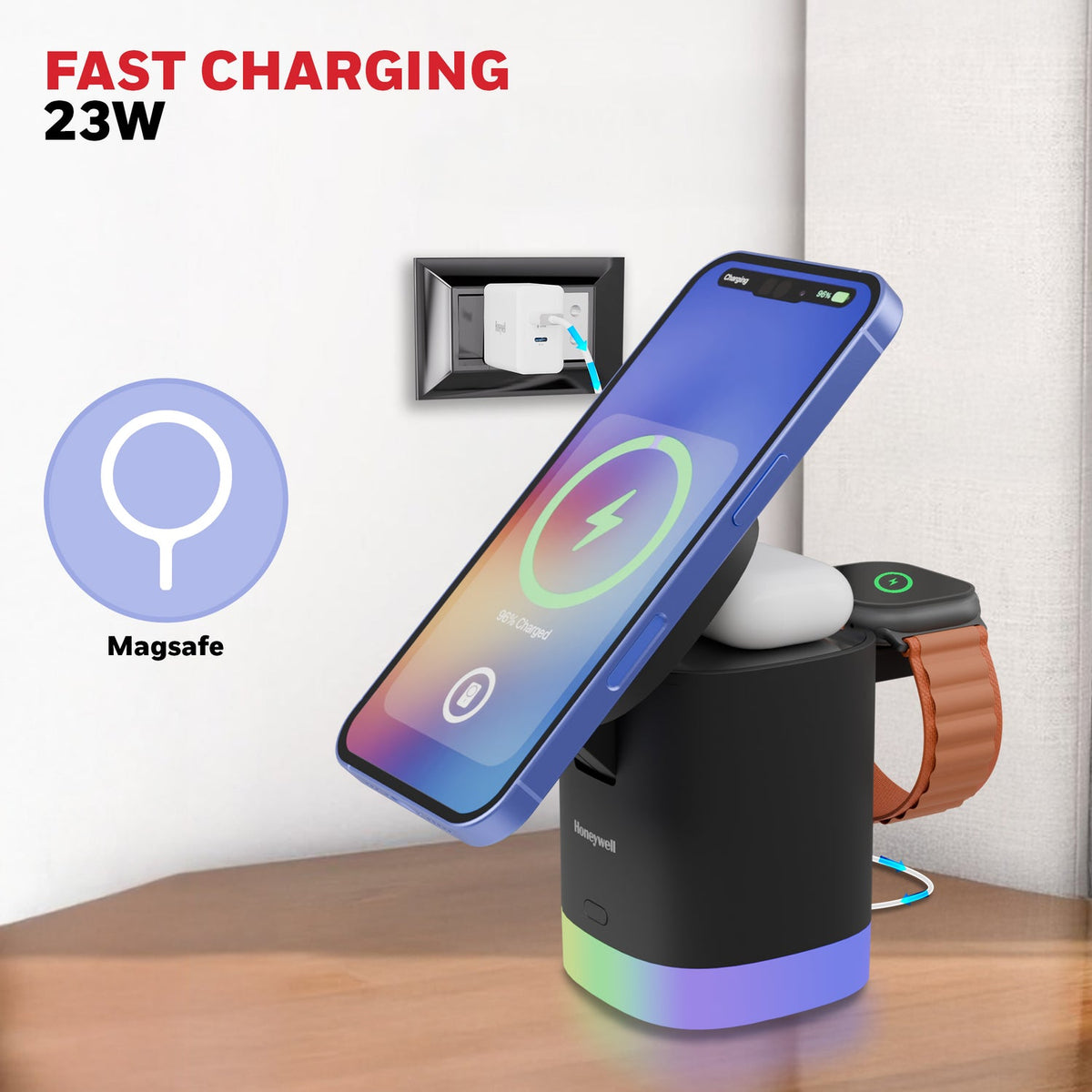 Honeywell Zest Wireless Cube 3-in-1 Charger 23W