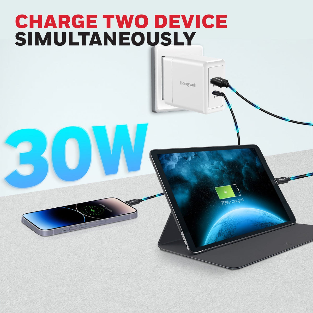 Honeywell Zest 30W PD Charger – Type-C + USB-A (Platinum Series)