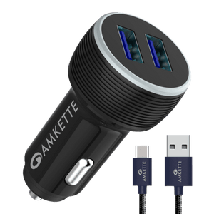 Amkette PowerPro Dual Port 6A QC Car Charger with Type C Cable
