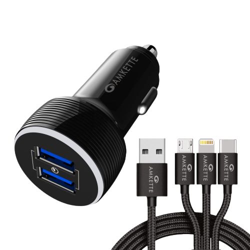 Amkette PowerPro 36W 2-Port QC Car Charger with Cable