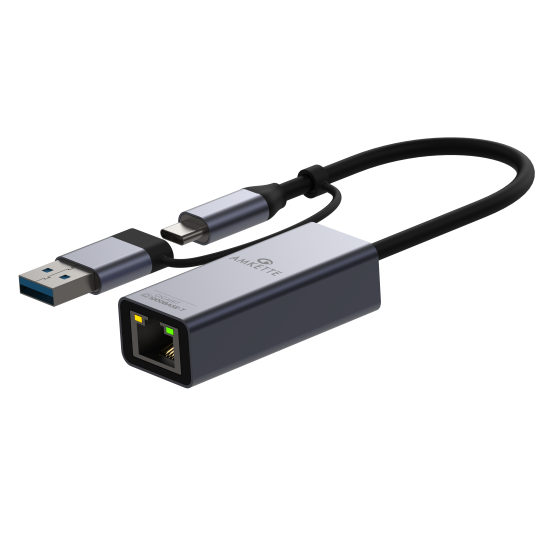 Amkette USB 3.0 + Type-C to RJ45 Gigabit Ethernet Adapter