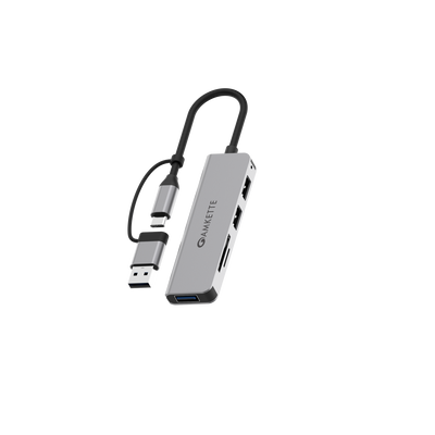 Amkette 5-in-1 USB 3.0 Hub with USB-A+C and Card Reader