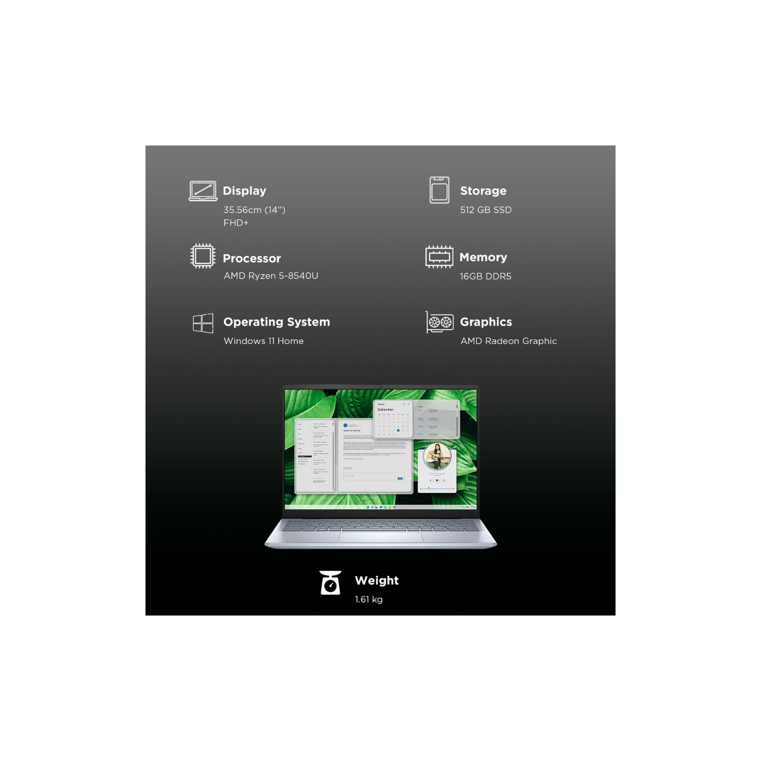 Dell Inspiron 5445 Laptop – Ryzen 5 8540U, 16GB RAM, 512GB SSD, 14” FHD+, Win 11 + Office