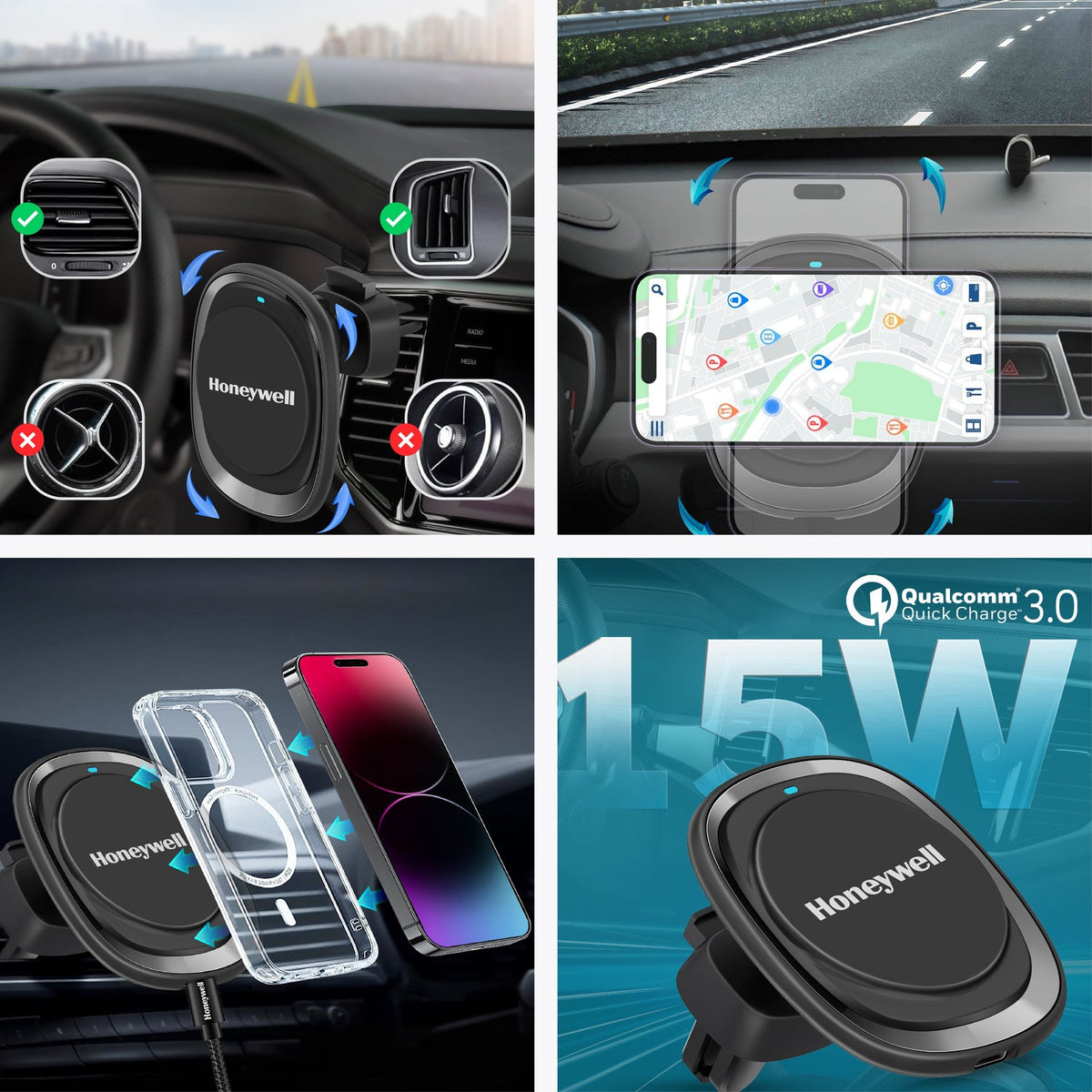 Honeywell Zest MagSafe Phone Mount Car Charger 15W